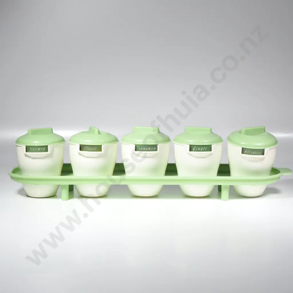 Lime Green & White Bristolite Plastic Spice Containers w Tray a/f Image 1++