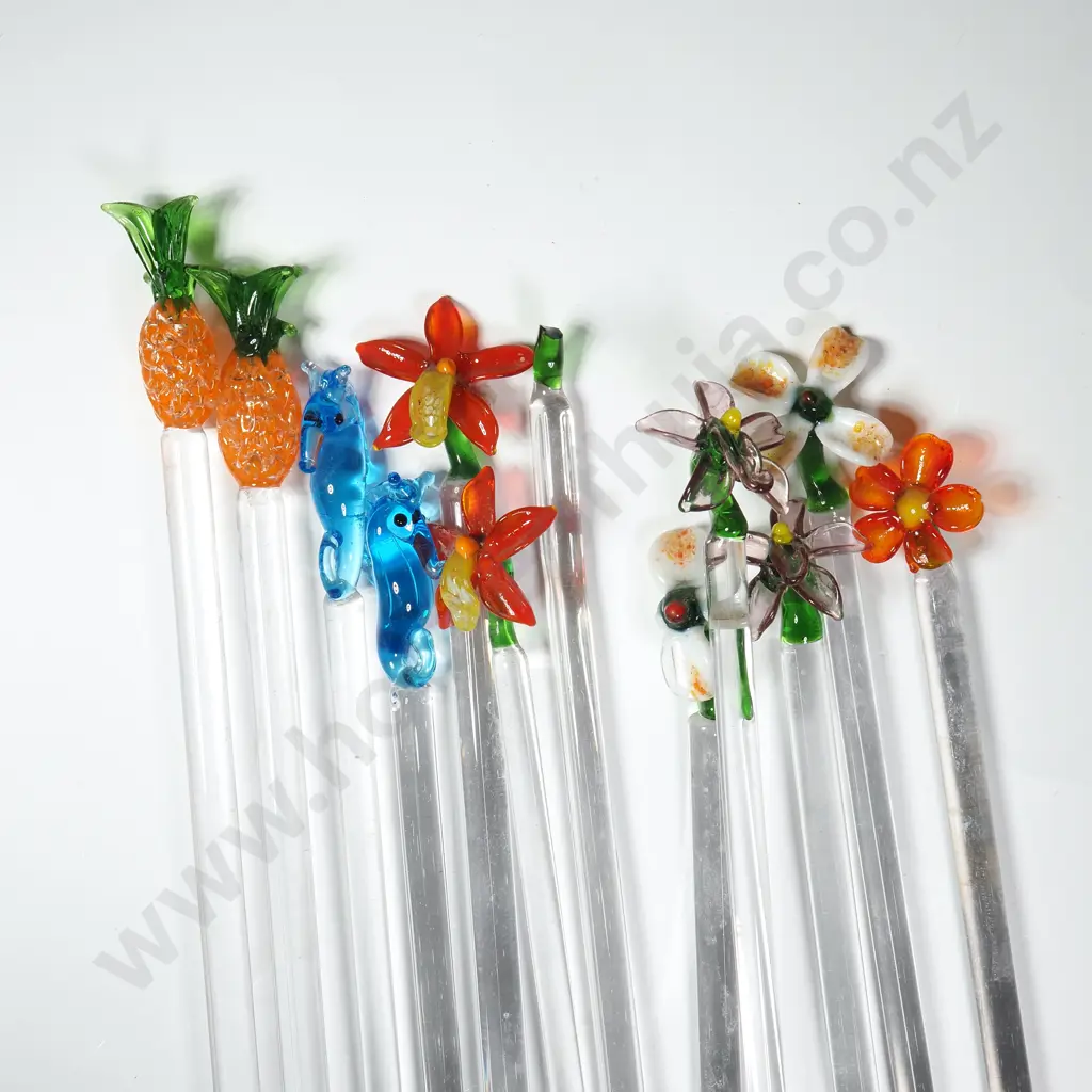 12 x Vintage Pyrex Lamp Worked Glass Swizzle Sticks, 1 a/f Image 1++