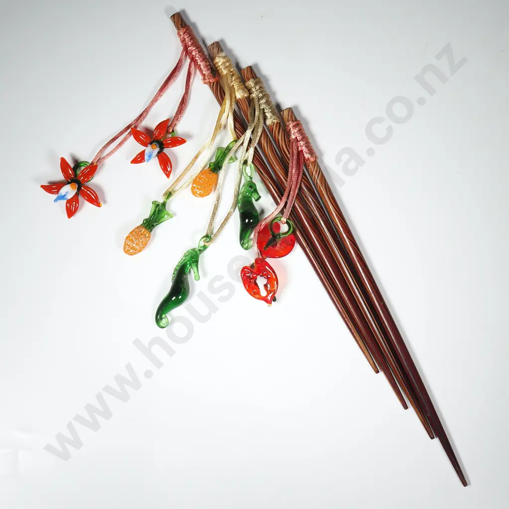 Hand Made Hair Sticks w Glass Adornments Image 1++