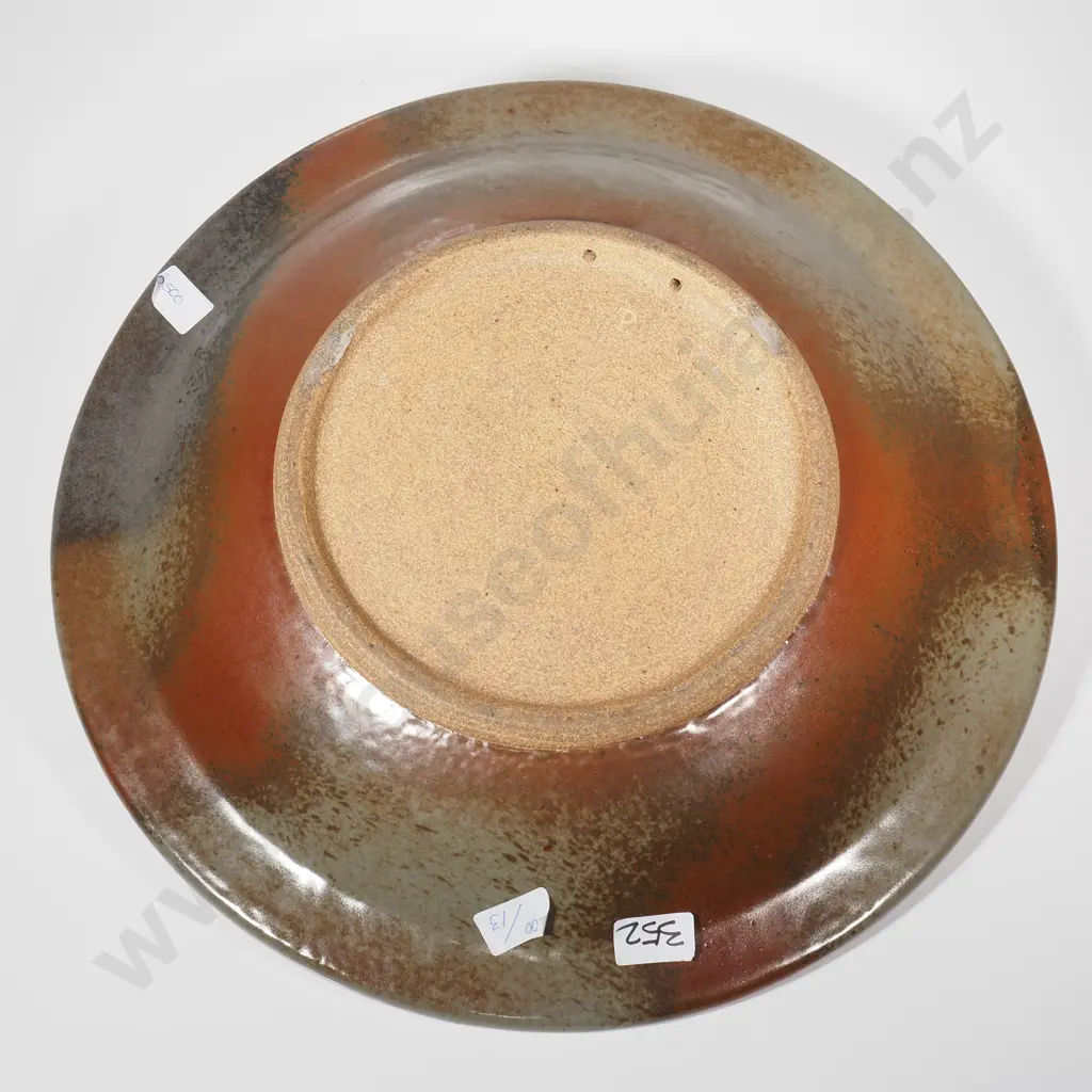 NZ Potter Paul Fisher - Very Large Stoneware Shallow Bowl in Tenmoku & Ash Glazes Image 1++