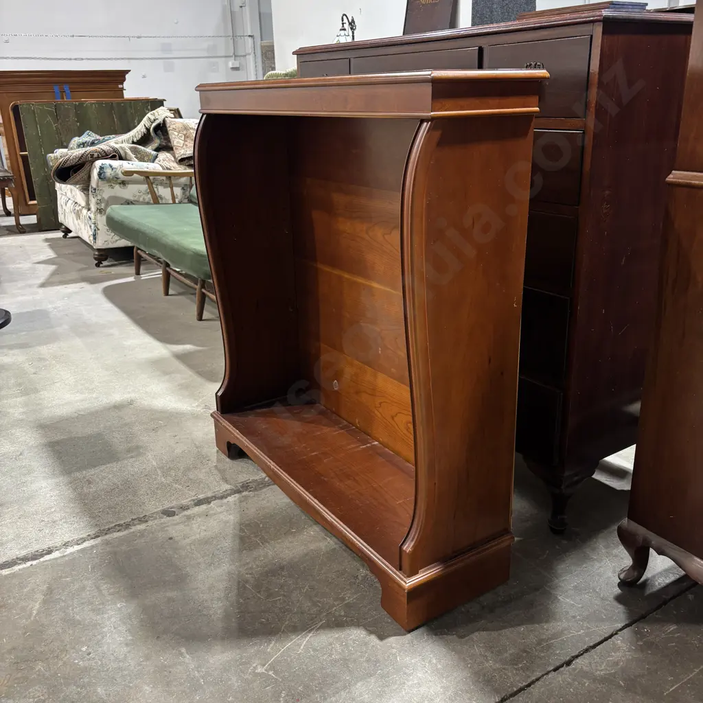 Small Wooden Mahogany Bookshelf w Scroll/Curved Sides & Adjustable Shelves Image 1++