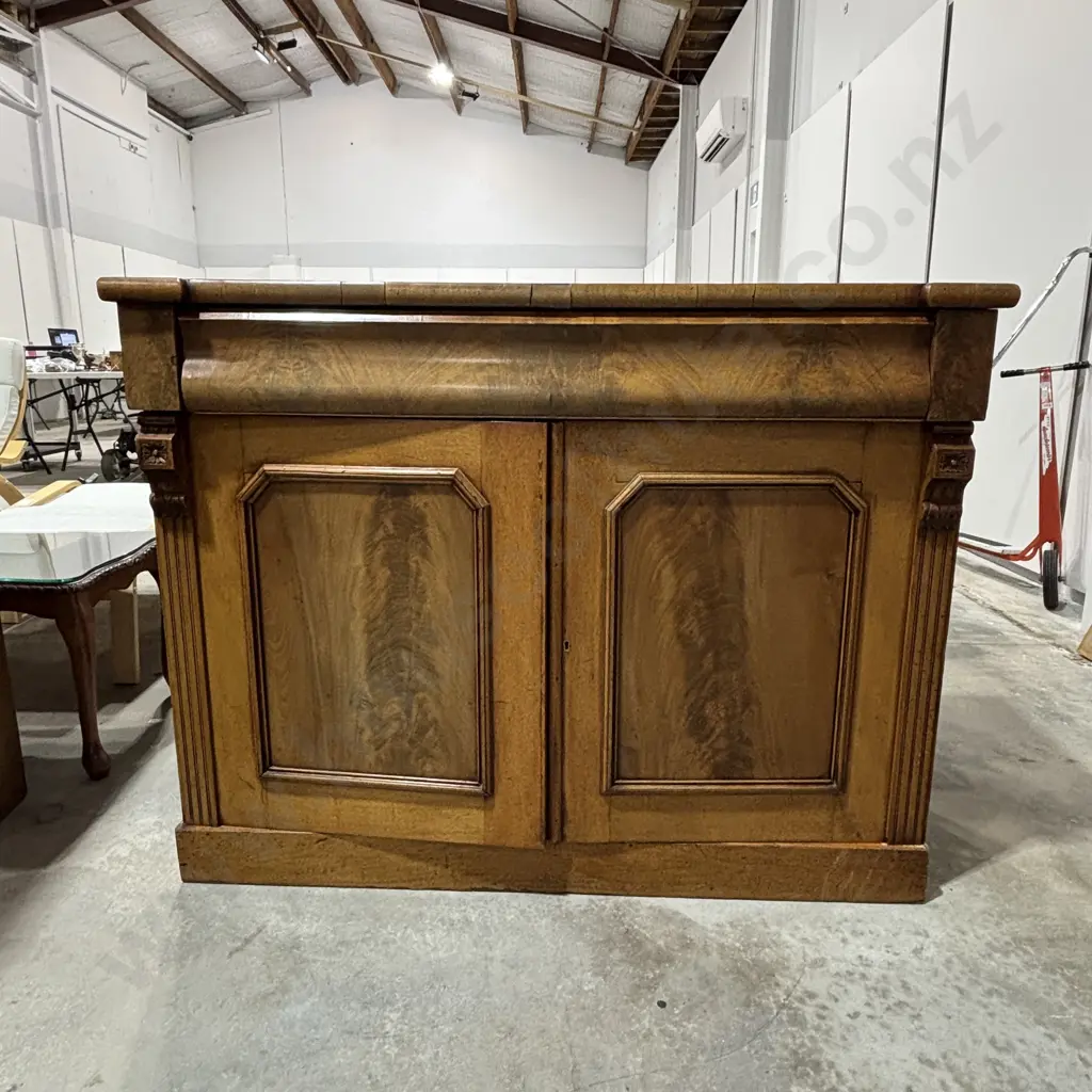 Late Victorian Mahogany Chiffonier Base w Two Frieze Drawer & Two Cupboards, Back Missing Image 1++