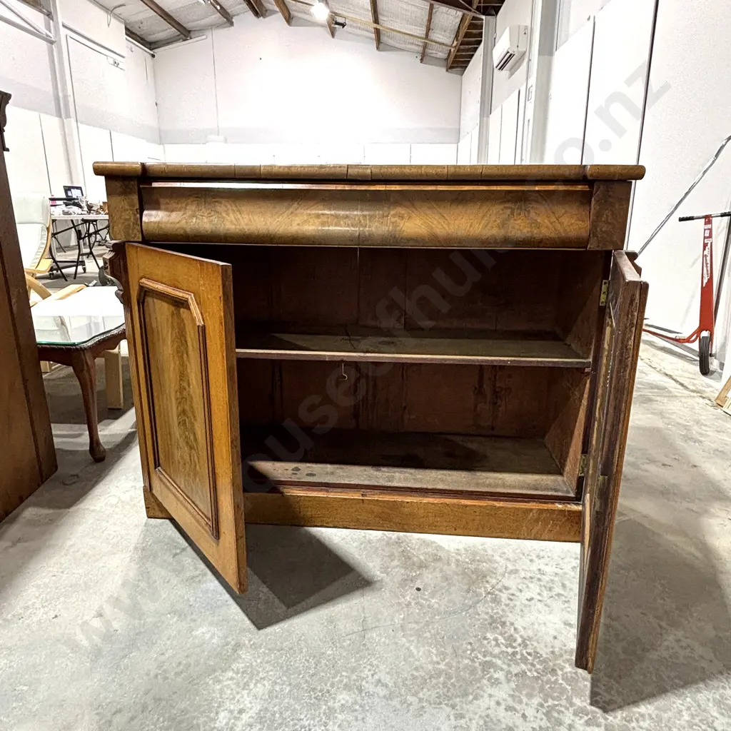 Late Victorian Mahogany Chiffonier Base w Two Frieze Drawer & Two Cupboards, Back Missing Image 1++