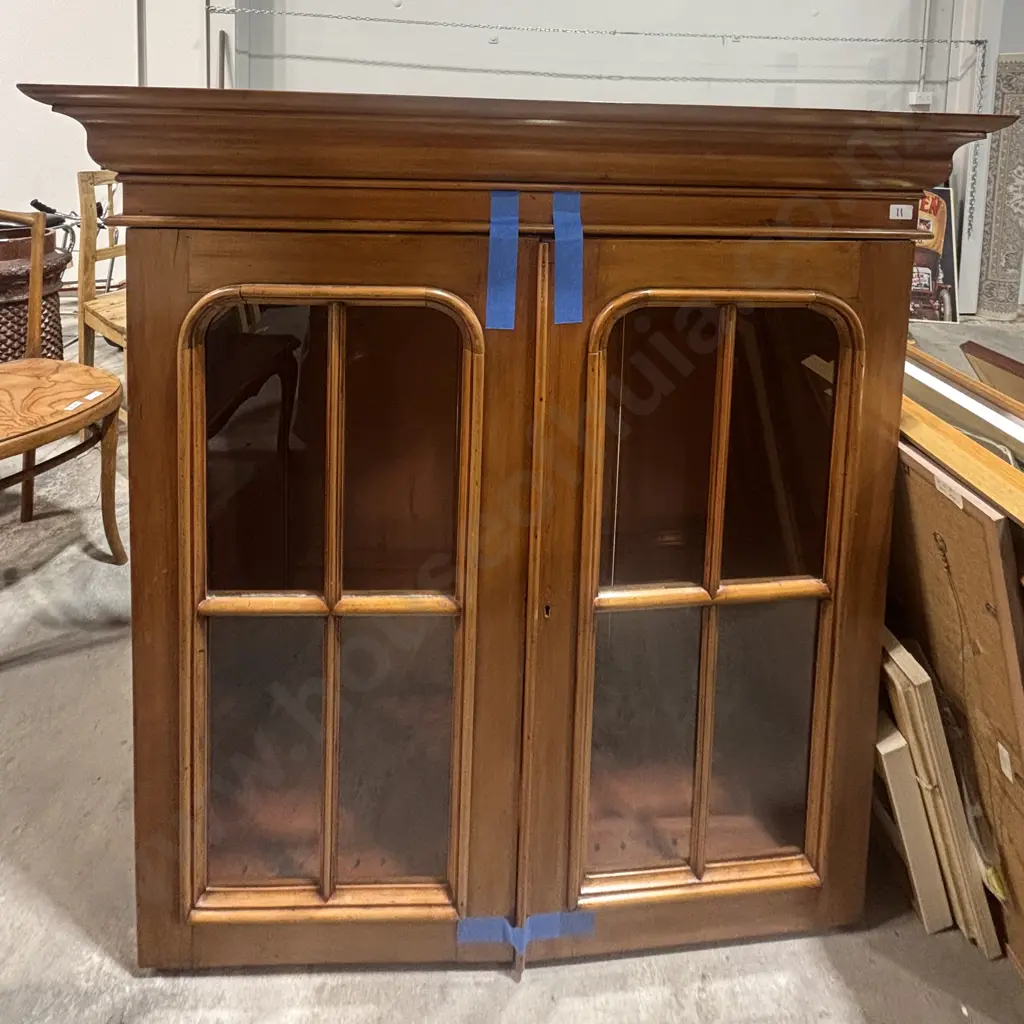 Colonial Kauri Bureau Bookcase w Panelled Cabinet Doors & a Top Drawer that Pulls Out to Reveal a Desk Image 1++