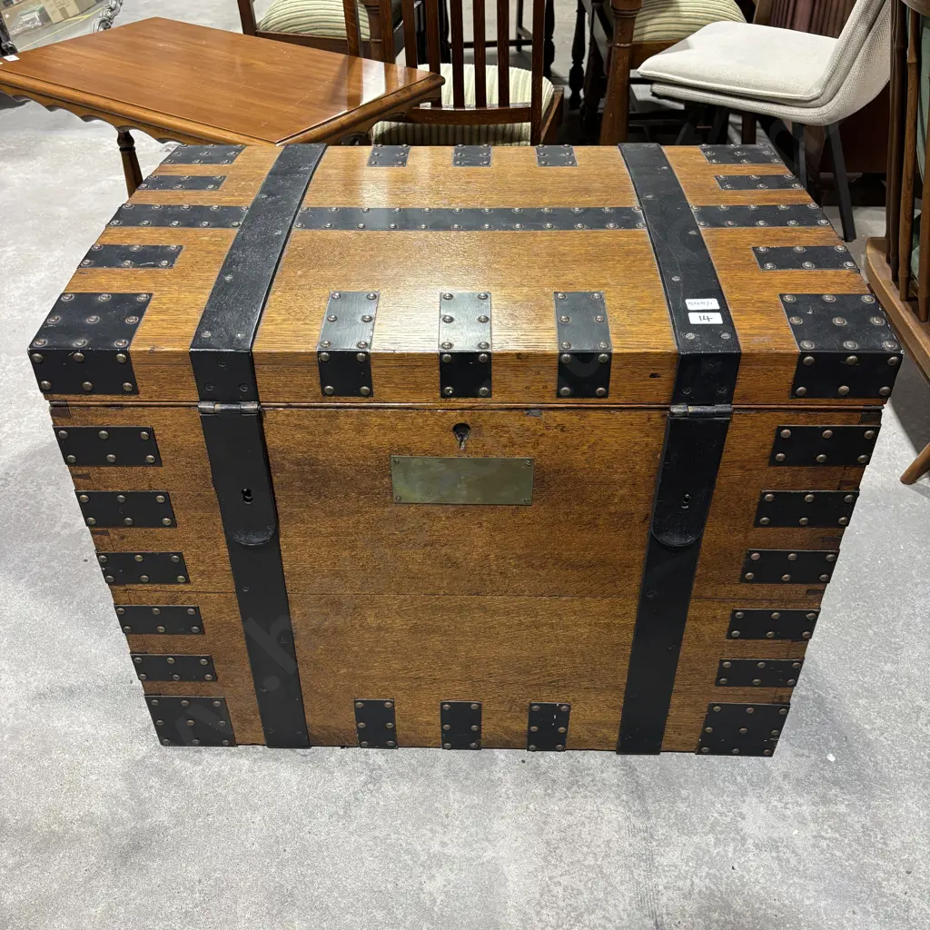 Victorian Oak & Iron Bound Silver Chest/Trunk Image 1++