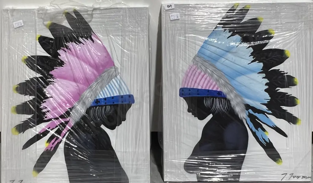 Pair of Contemporary Indian Child Paintings on Canvas Image 1++