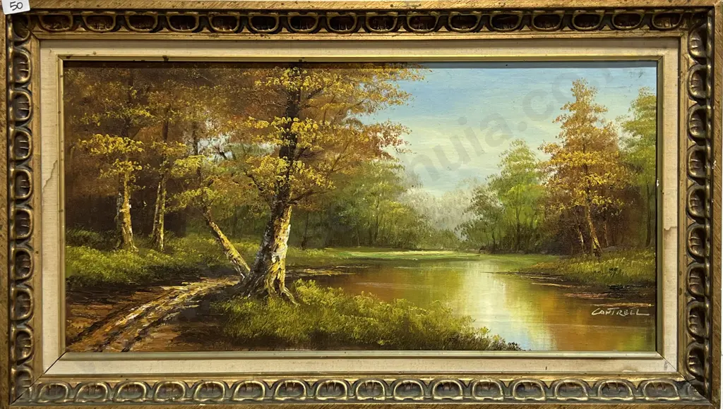Central - Trees on River Scene - Oil on Canvas Image 1++