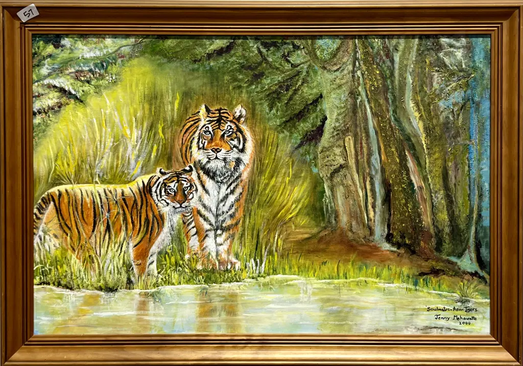 Jenny Mahawatte - 'Soulmates'- Asian Tigers', Acrylic on Canvas (2000) Image 1++