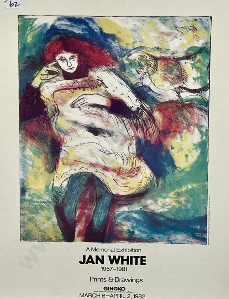 Jan White - Memorial Exhibition (1957-1981) Poster of a Colourful Seated Figure, Exhibition Poster Image 1++