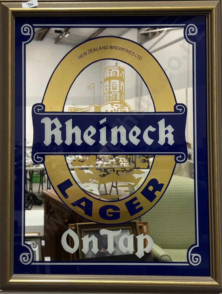 Framed Advertising Mirror 'Rheineck Lager on Tap' Image 1++