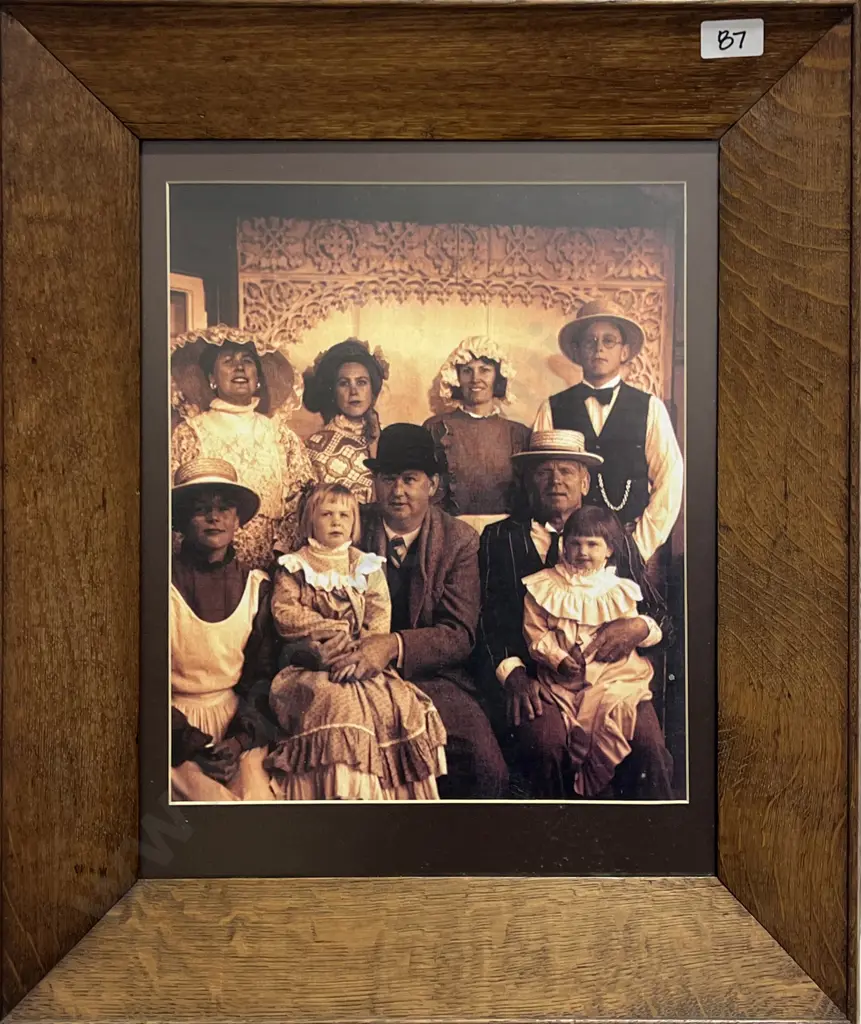 Oak Framed Vintage Style Extended Family Portrait in Sepia Tones Image 1++