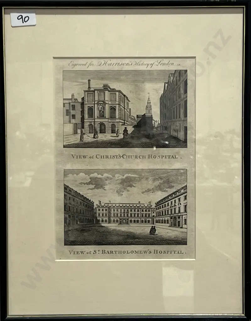 Antique Print - Christs-Church Hospital & St Bartholomew's Hospital Image 1++