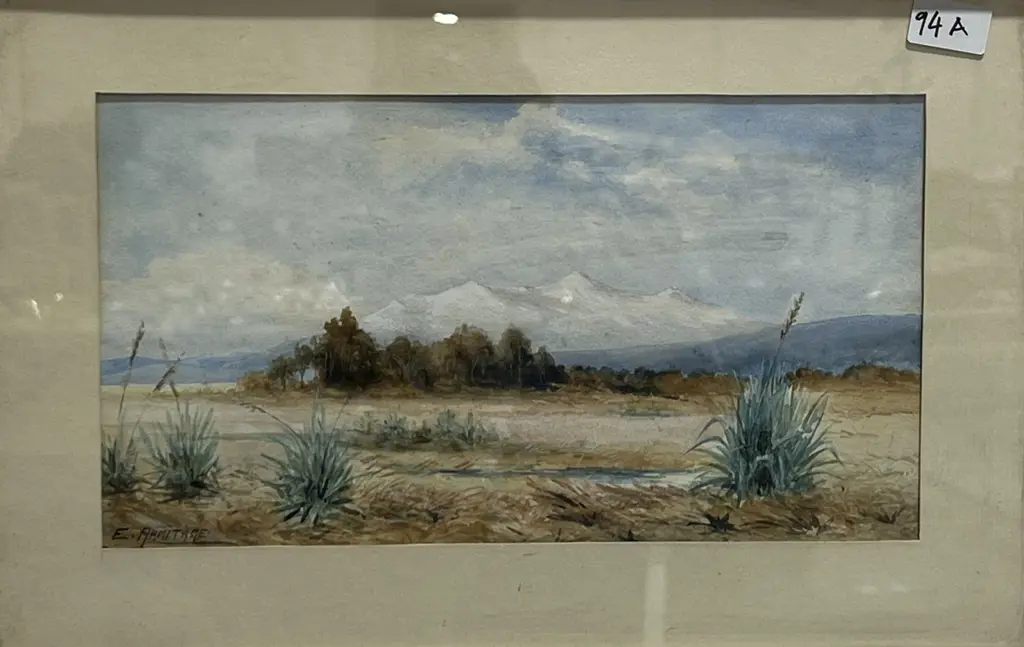 E. Armitage - Mountain Range Backdrop, Watercolour on Paper Image 1++