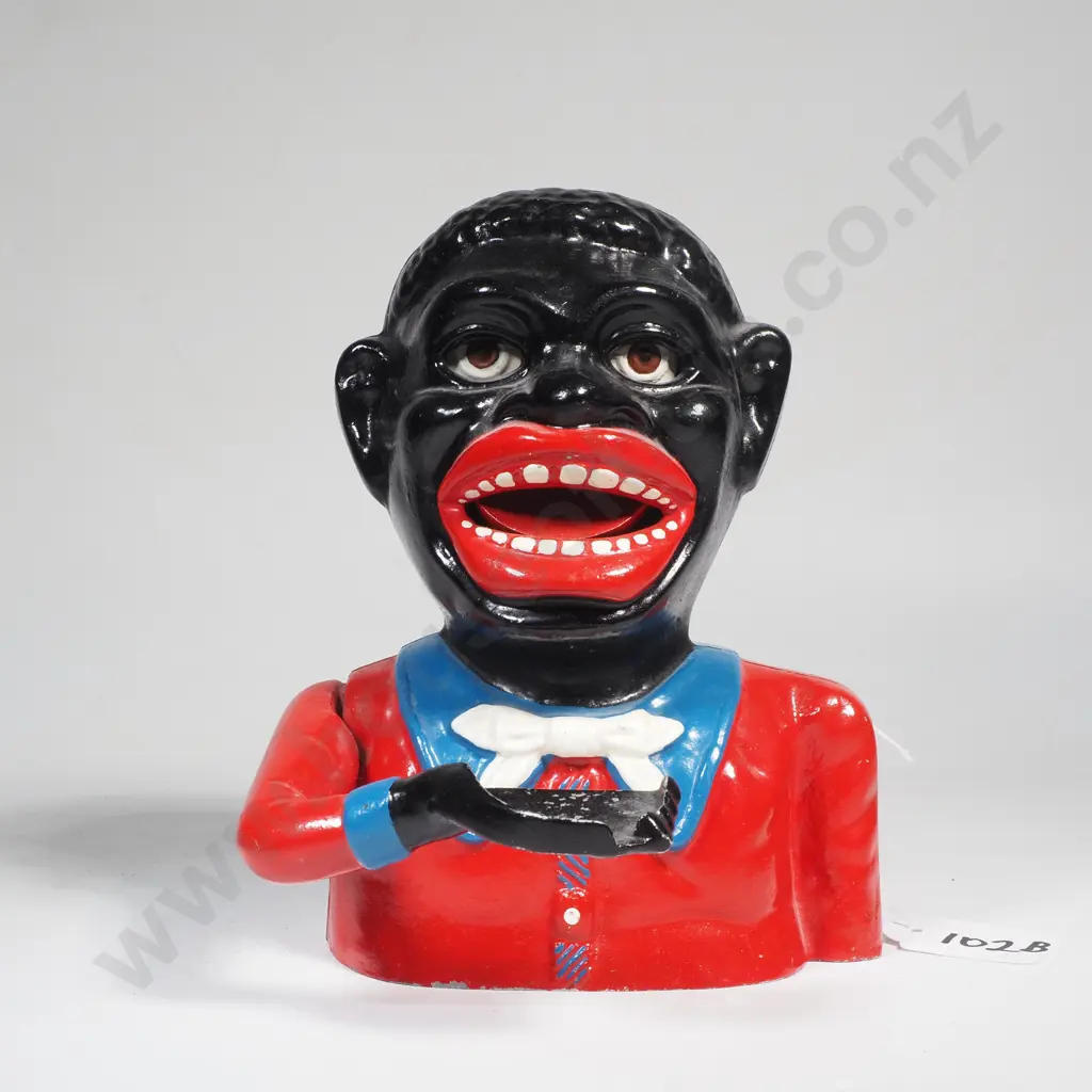 Vintage Mechanical Money Bank w Hand that Lifts Coins to Mouth Image 1++