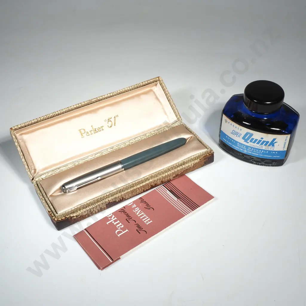 Vintage Parker 51 Fountain Pen w Case & Ink Image 1++
