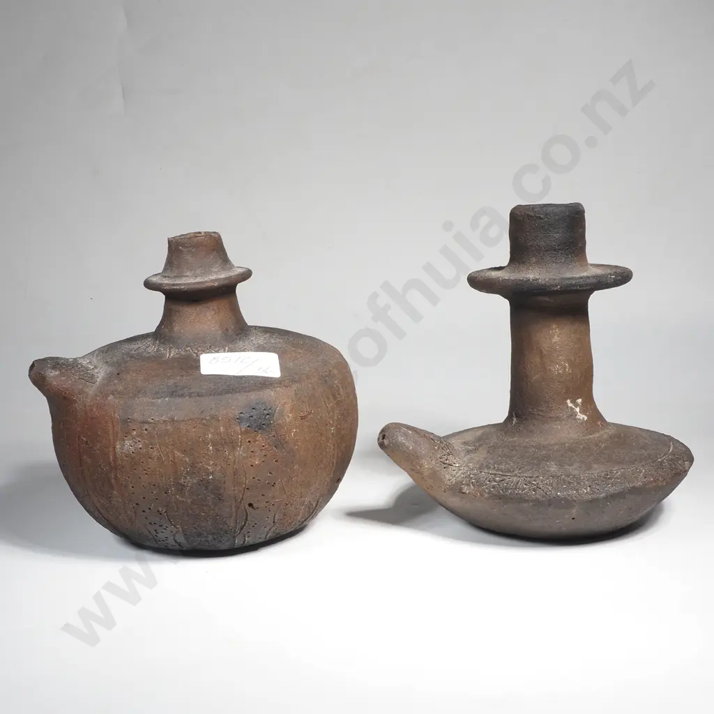 Two Majapahit Style Terracotta Kendi Oil Lamps Image 1++