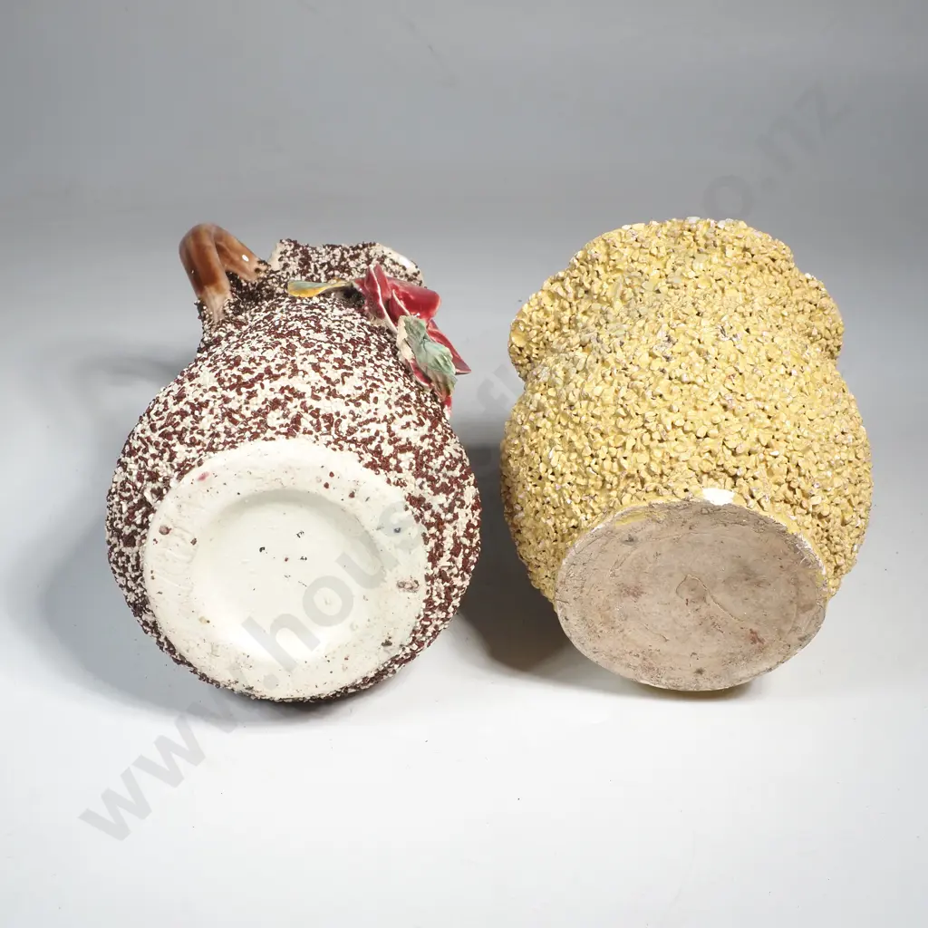 Two Antique Majolica 'Ceramic Hail' Pottery Vases Image 1++
