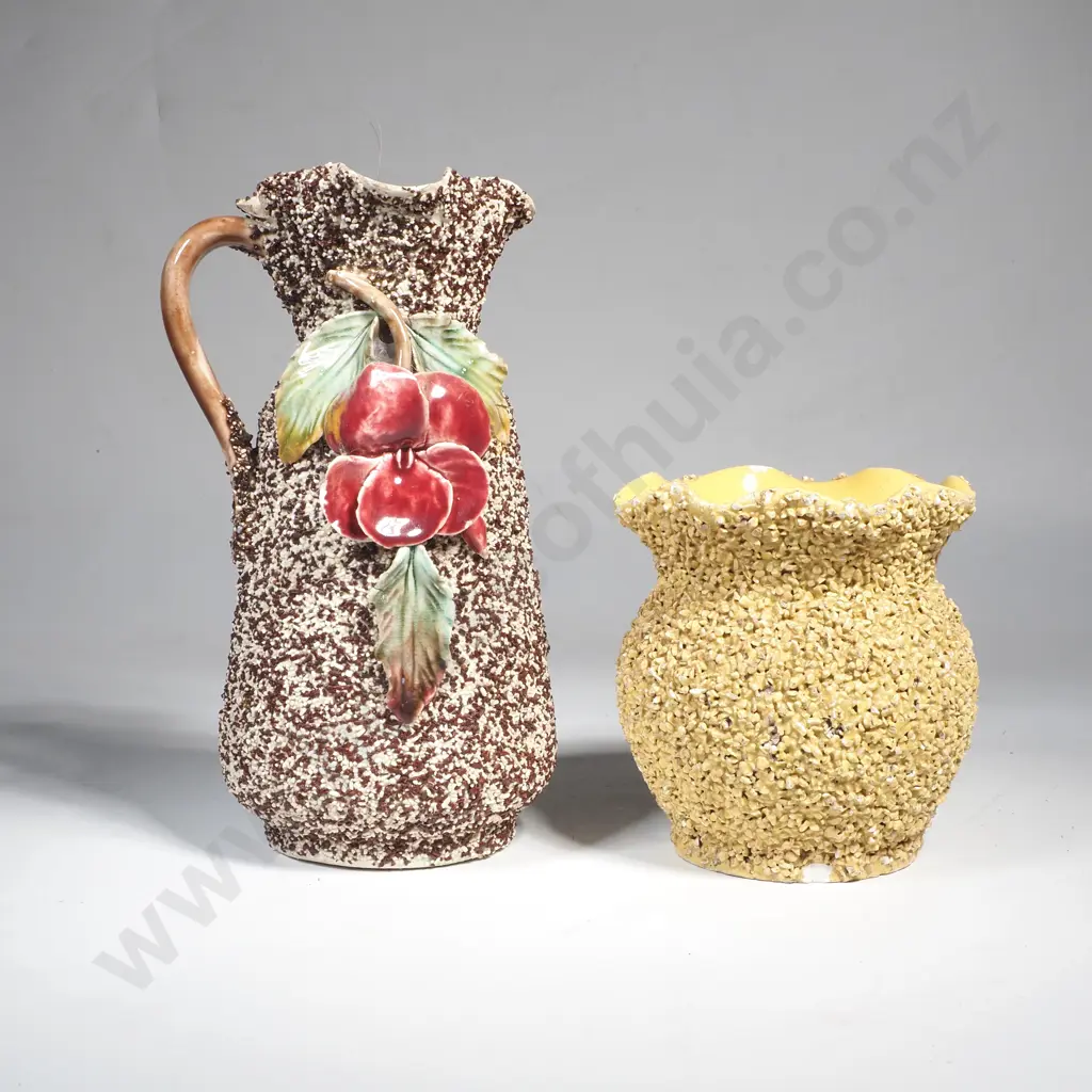 Two Antique Majolica 'Ceramic Hail' Pottery Vases Image 1++