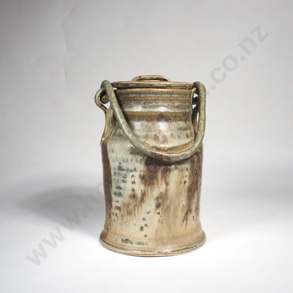 NZ Studio Pottery Lidded Jar in Form of a Milk Can Image 1++