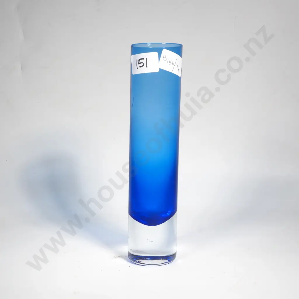 Retro Style Cylindrical Sommerso Blue Glass Vase Image 1++