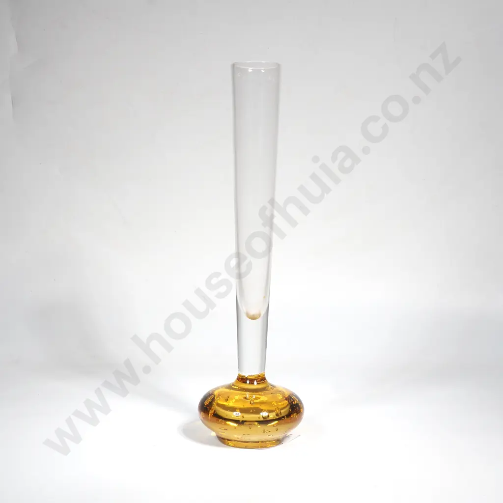 Mid Century Modern Bubble Glass Vase w an Amber Base Image 1++