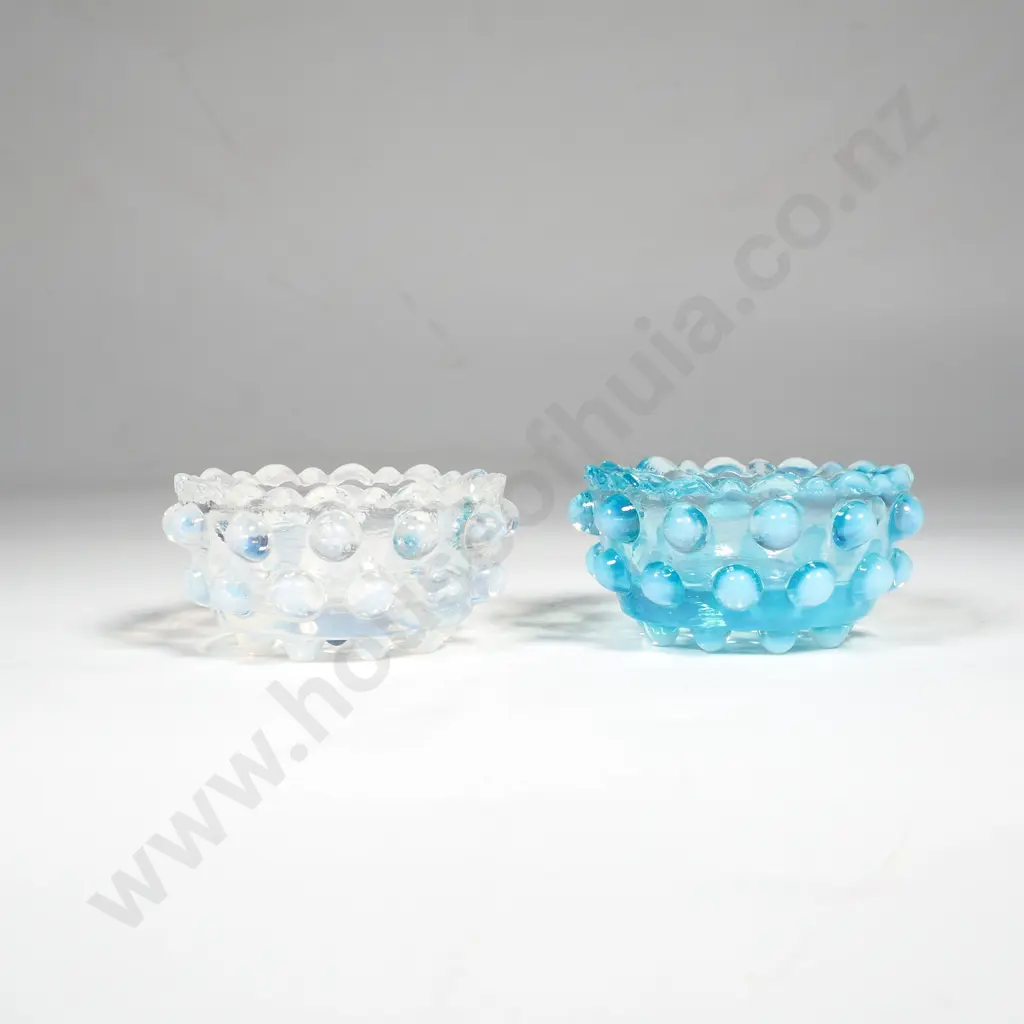 Two Small Hobnail Glass Open Salts - One Blue & The Other Opaline, Possibly Fenton Image 1++