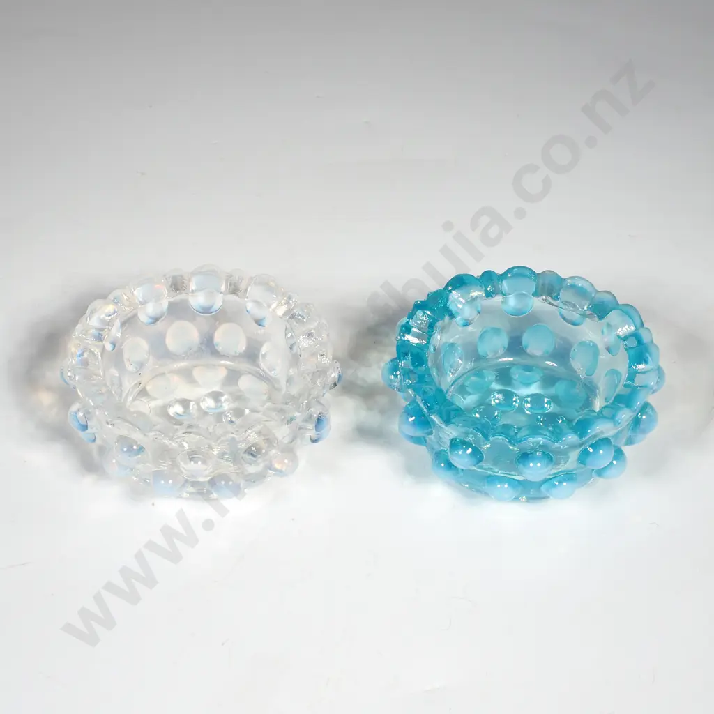 Two Small Hobnail Glass Open Salts - One Blue & The Other Opaline, Possibly Fenton Image 1++