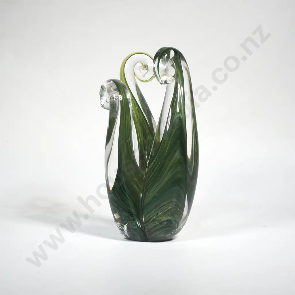 NZ Hokitika Glass Fern Frond Sculpture - Stickered Image 1++