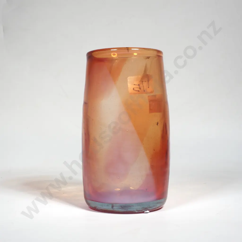 Hand Blown Art Glass Vase w Amber & Milky Tones Image 1++