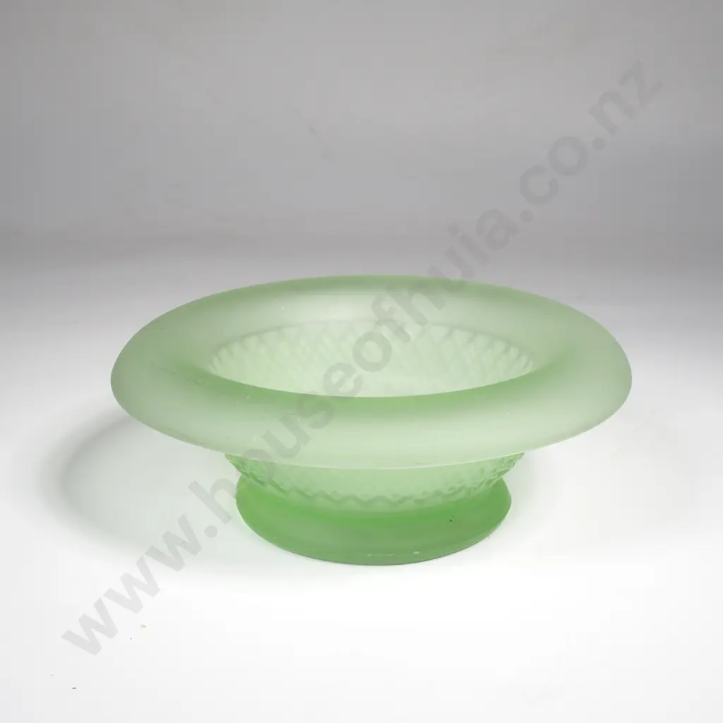 Art Deco Pressed Green Satin Glass Posy Vase Image 1++