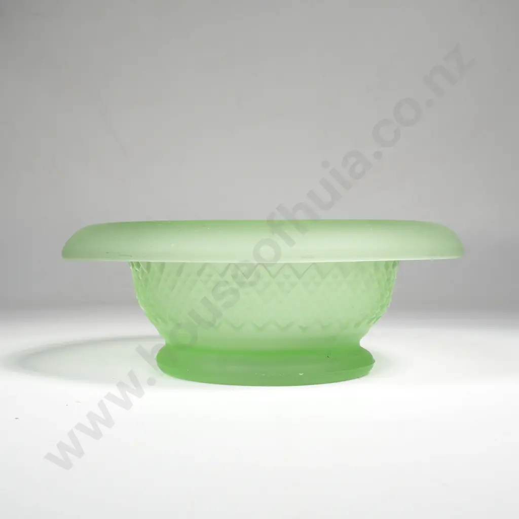 Art Deco Pressed Green Satin Glass Posy Vase Image 1++