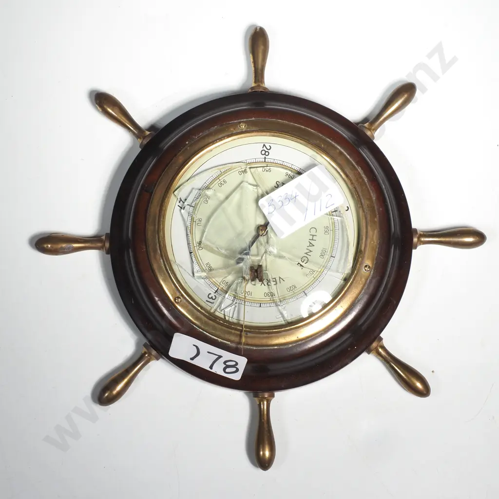 Vintage German Ships Wheel Barometer A/F Image 1++