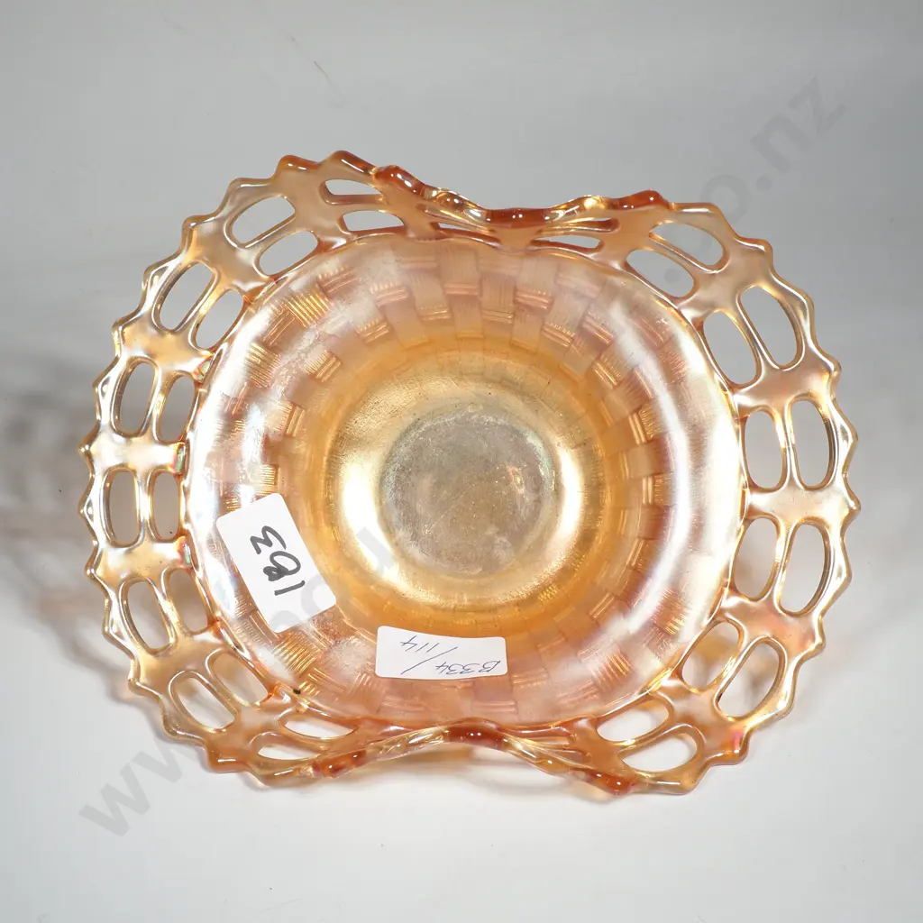 Antique Northwood 'Golden Iris' Wild Rose Pattern Carnival Glass Footed Bowl Image 1++