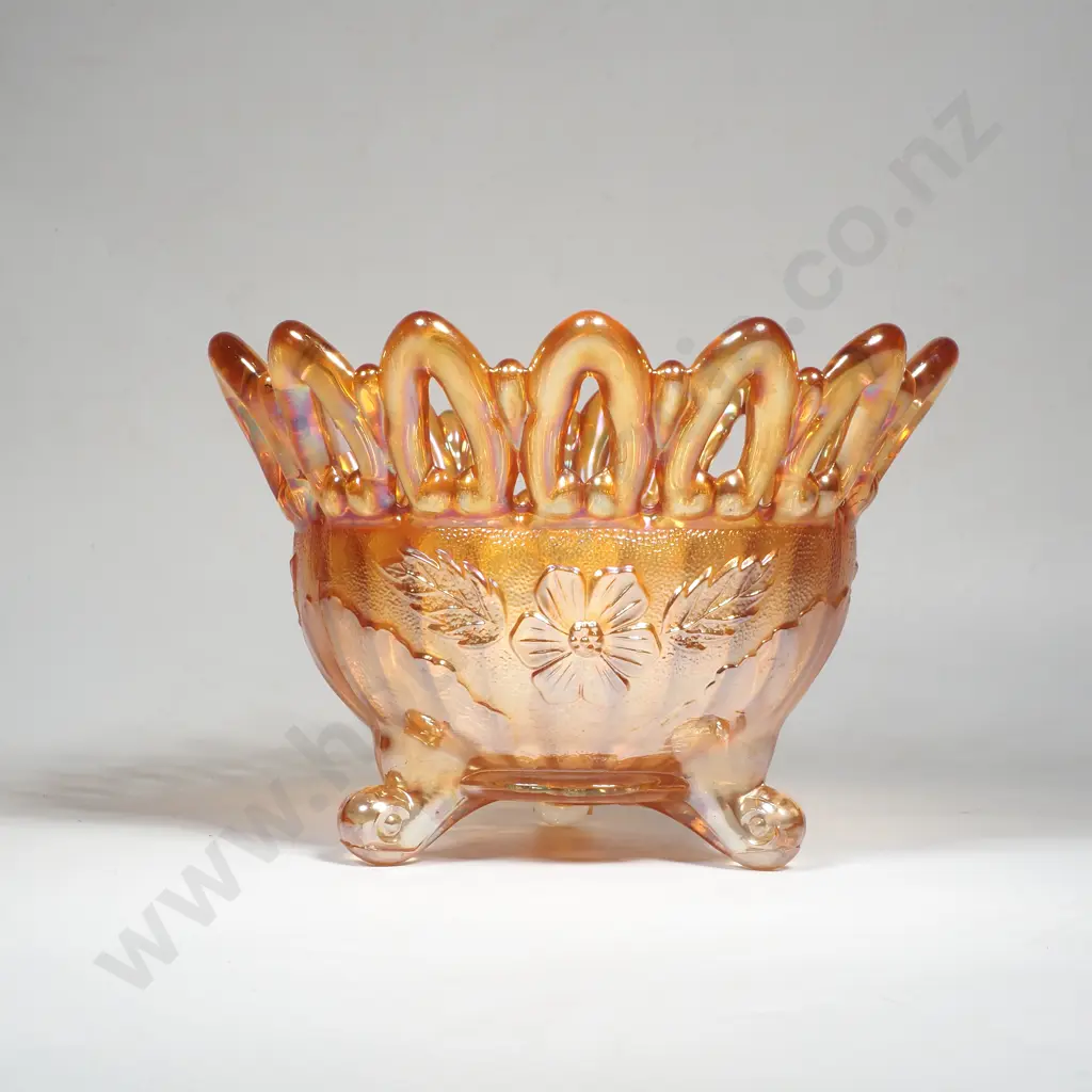 Vintage Fenton Marigold Carnival Glass Open Lace Bowl Image 1++