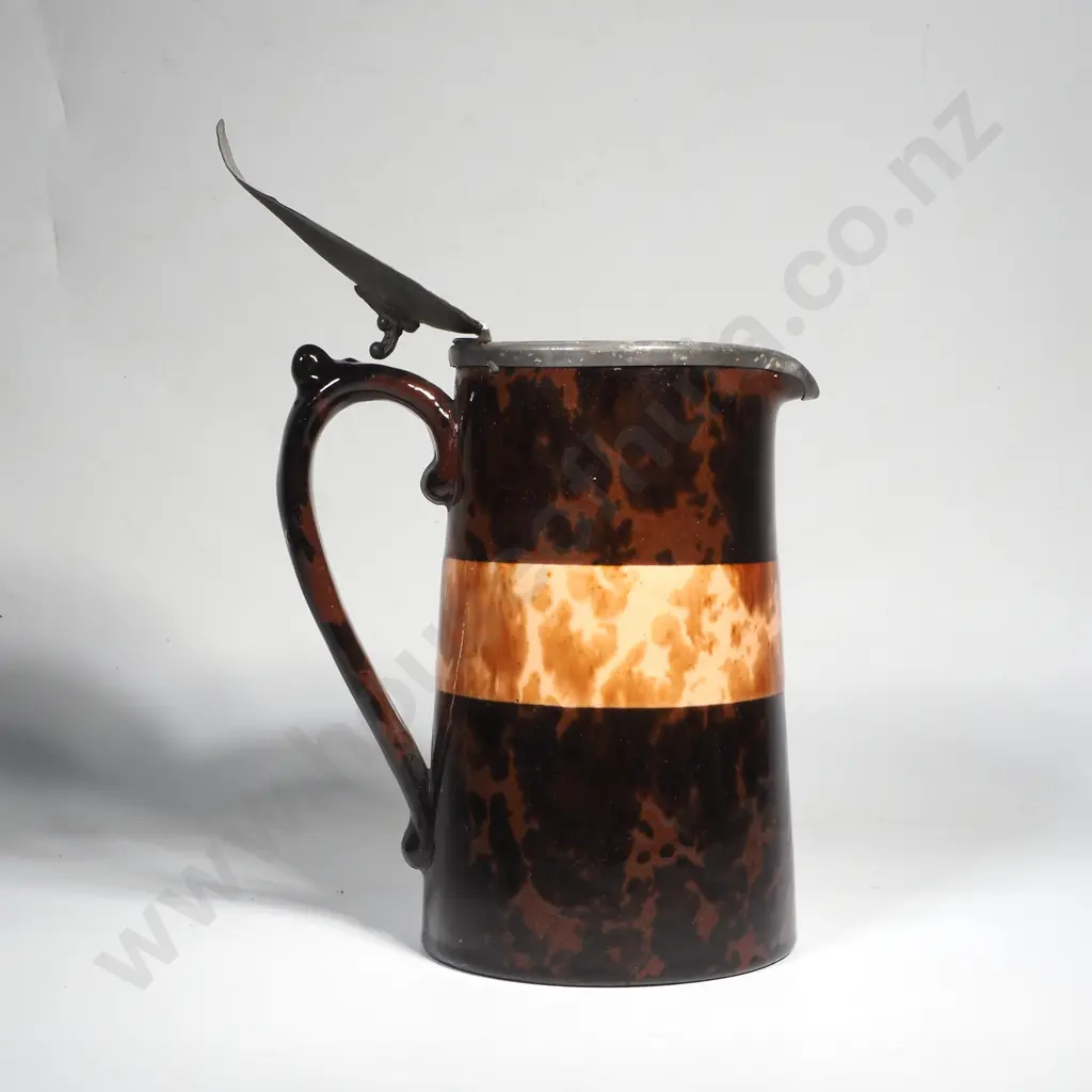 Antique Pottery & Pewter Lid Water Jug Image 1++