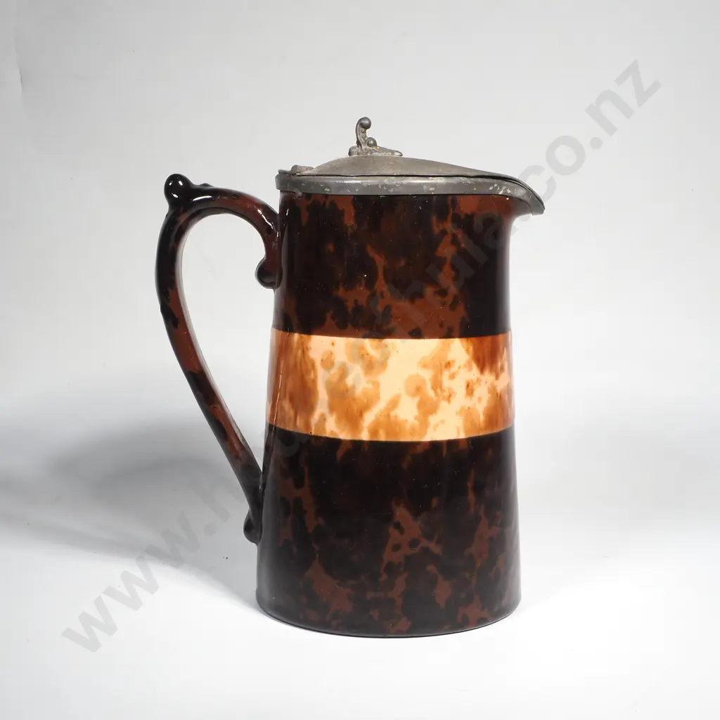 Antique Pottery & Pewter Lid Water Jug Image 1++