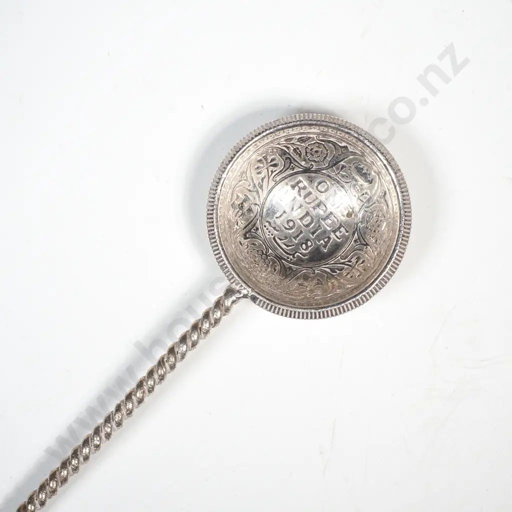 1918 India One Rupee Coin Mounted Into Silver Spoon Image 1++