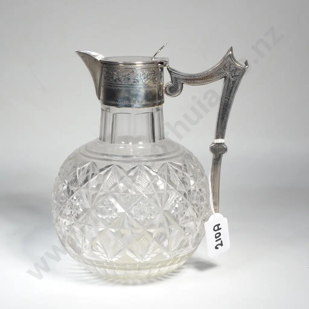 Antique Sterling  Silver Mounted & Cut Glass Claret Jug, Base Broken Image 1++