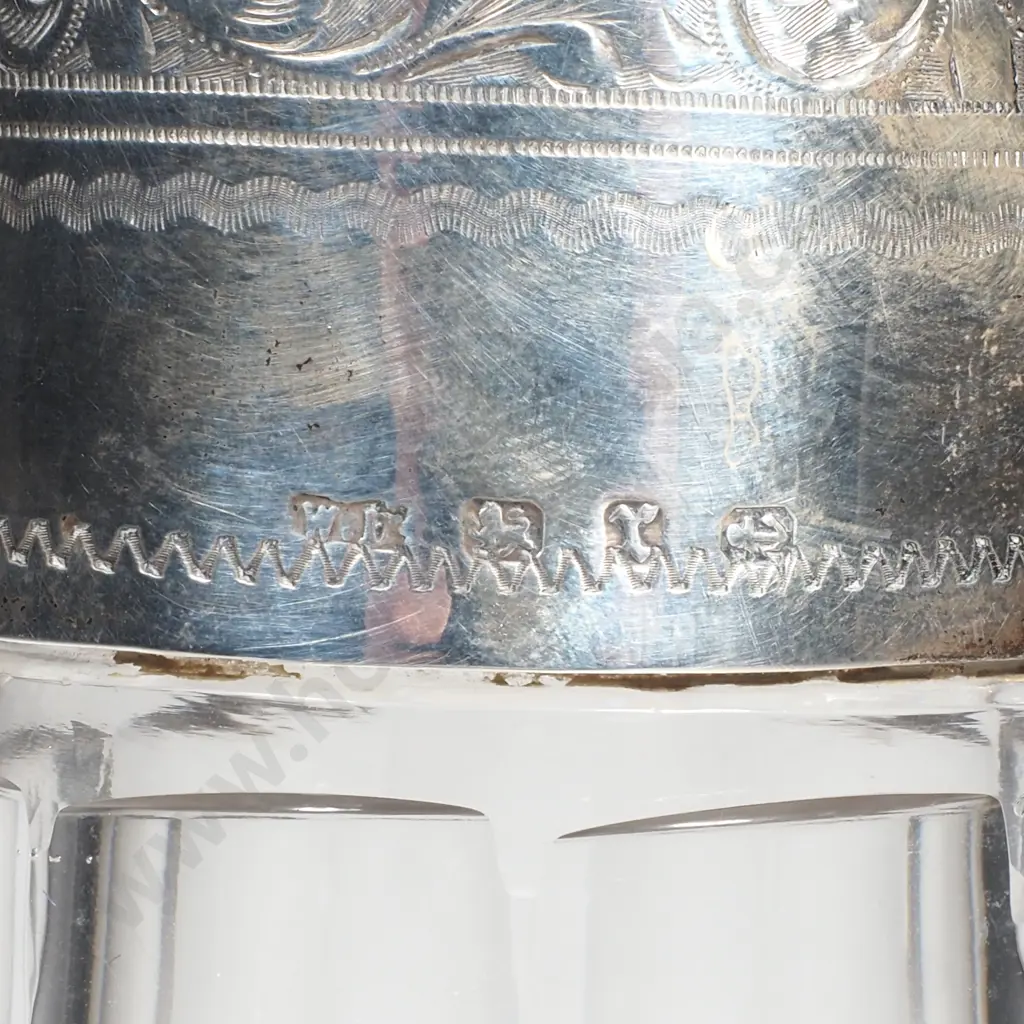 Antique Sterling  Silver Mounted & Cut Glass Claret Jug, Base Broken Image 1++