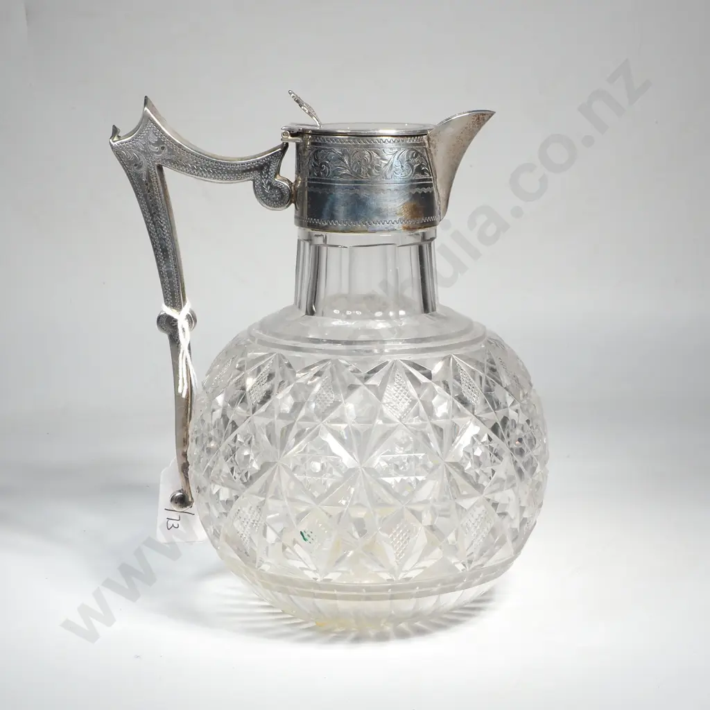 Antique Sterling  Silver Mounted & Cut Glass Claret Jug, Base Broken Image 1++