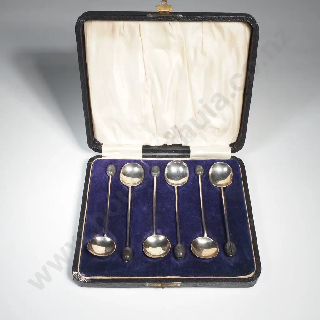 Antique Cased Sterling Silver Coffee Spoon Set - Birmingham 1902 Image 1++