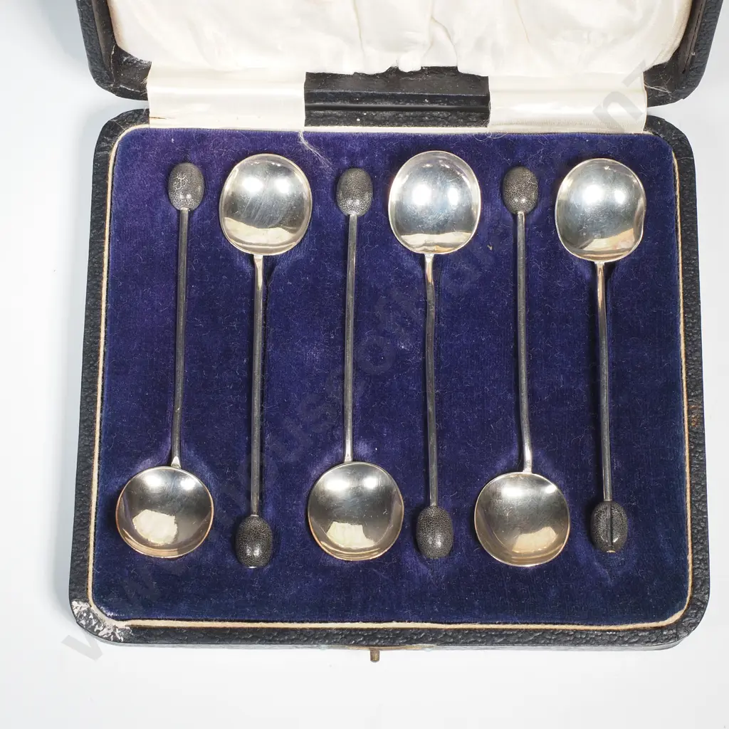 Antique Cased Sterling Silver Coffee Spoon Set - Birmingham 1902 Image 1++