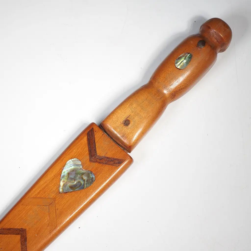 Vintage NZ Folk Art Dagger w Inlaid Paua & Timbers Image 1++