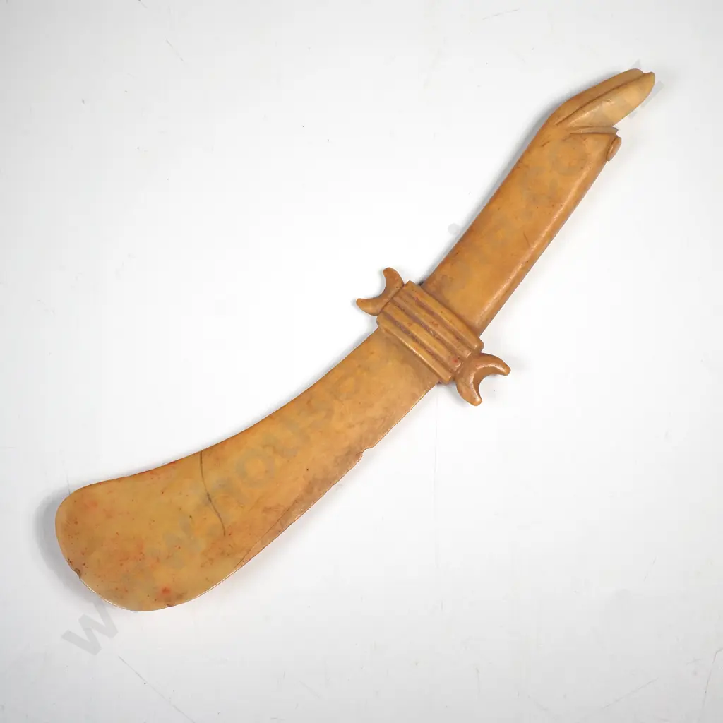 Decorative Bone Letter Opener w Stylised Hand Motif & a Ribbed Collar Image 1++