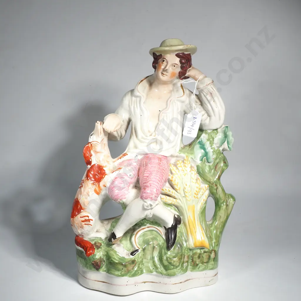 Antique Staffordshire Figure Depicting a Shepherd & His Dog Image 1++