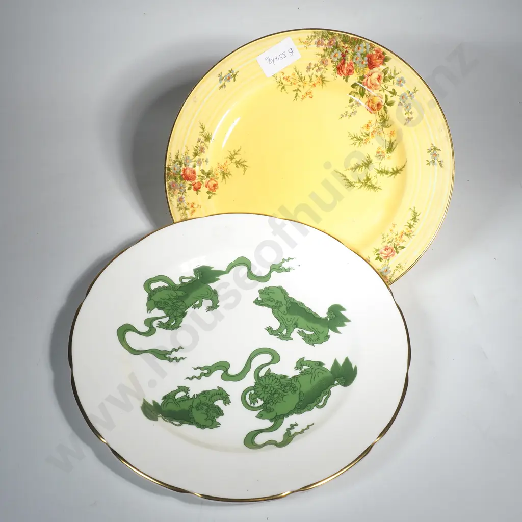 Wedgwood Green Chinese Tiger Plate  & Crown Ducal Yellow Ground Plate w Floral Decoration Image 1++