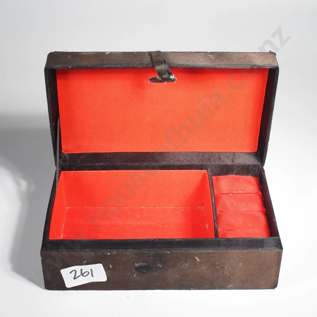 Vintage Black Silk Embroidered Jewellery Box w Fitted Interior Image 1++