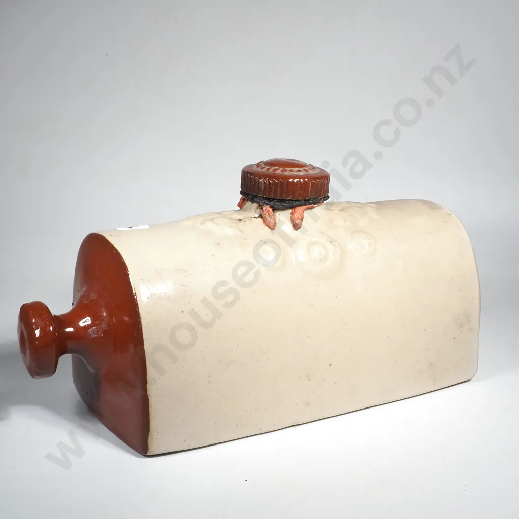 Antique Stoneware Bed Warmer - Two Tone Glaze Image 1++