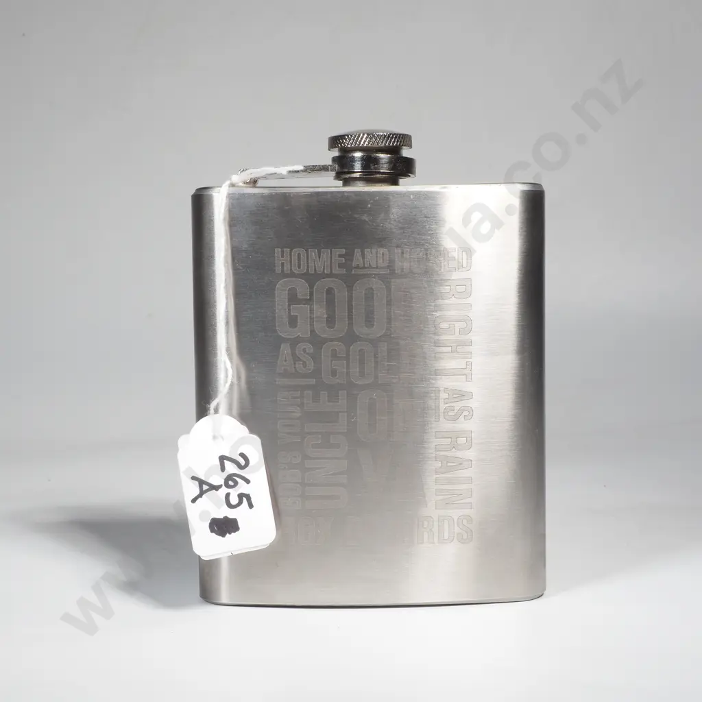 Stainless Steel Hip Flask w Kiwiana Mottos Image 1++
