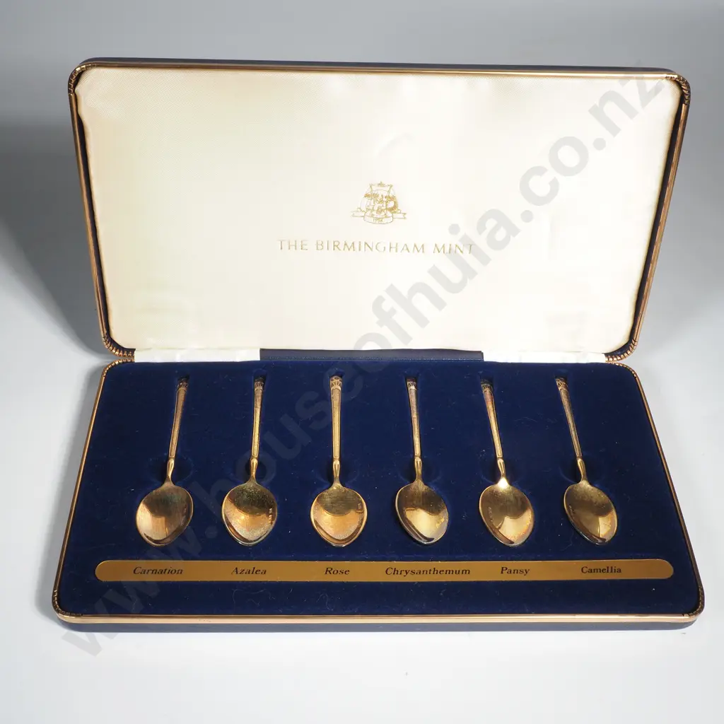 Cased Set of Sterling Silver Gilded & Enamel Tea Spoons Image 1++